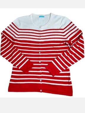 J. Mclaughlin red and off white stripe cardigan L